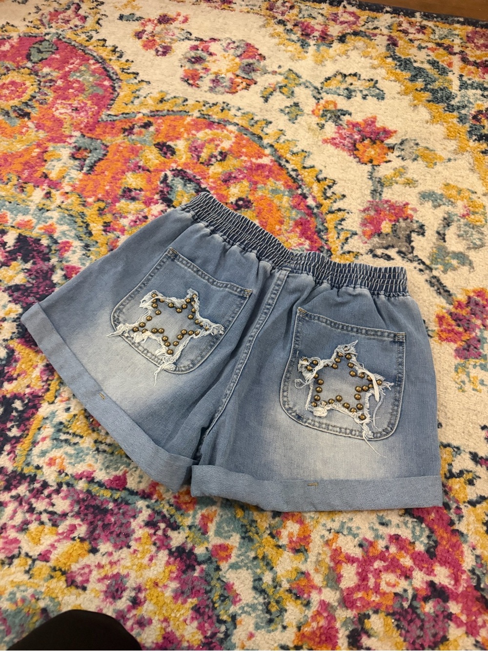SHEIN Blue Denim Studded Star Pocket Women’s Shorts Size Medium